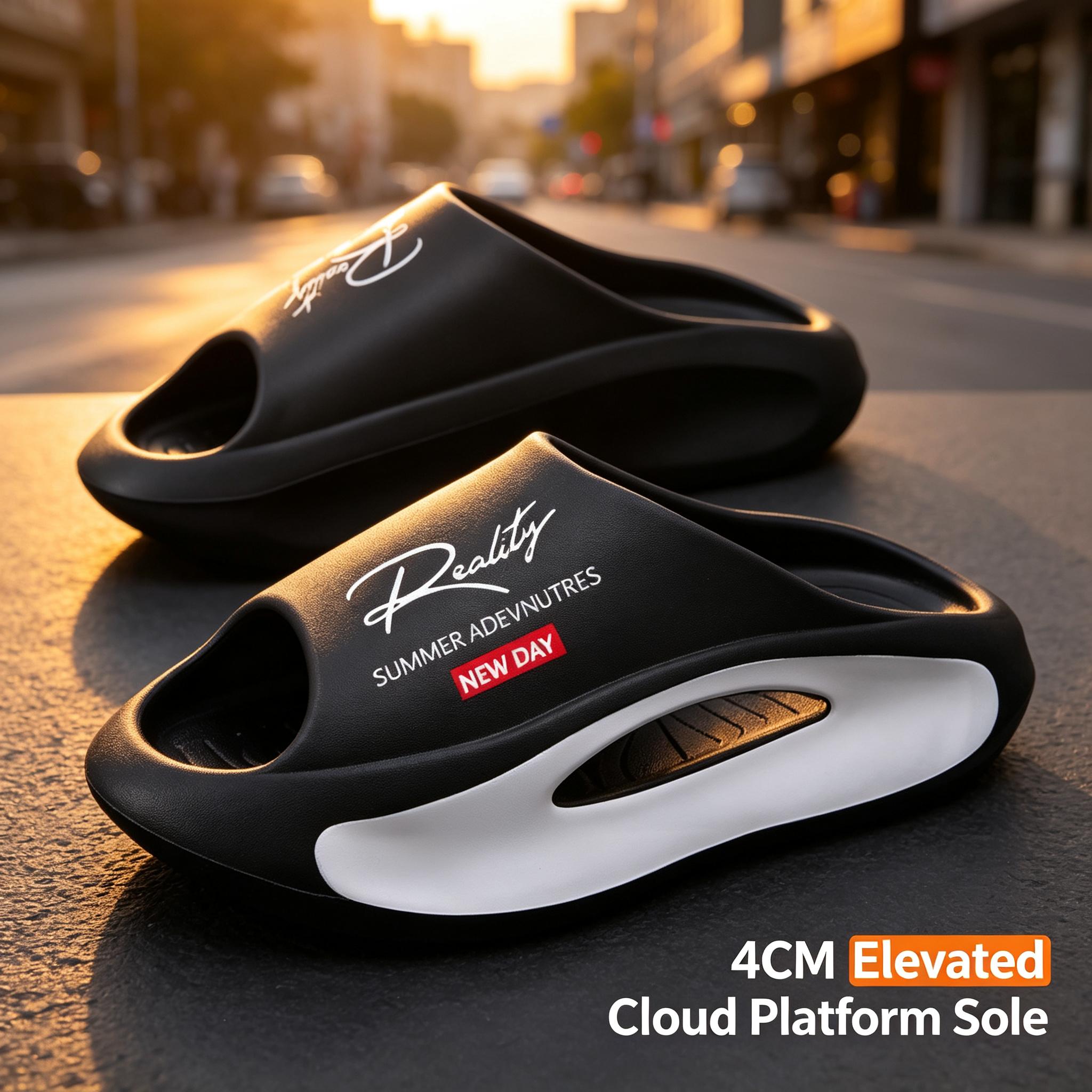 Men's Chunky Cloud Recovery Slides - Lightweight Hollow-Out EVA Pillow Sandals with Anti-Slip Flexible Cushioned Thick Sole, Quick Dry Walking Shoes for Beach, Street Casual, Athletic Use, Suitable for Bathroom, Office, Party, Recovery Sandals