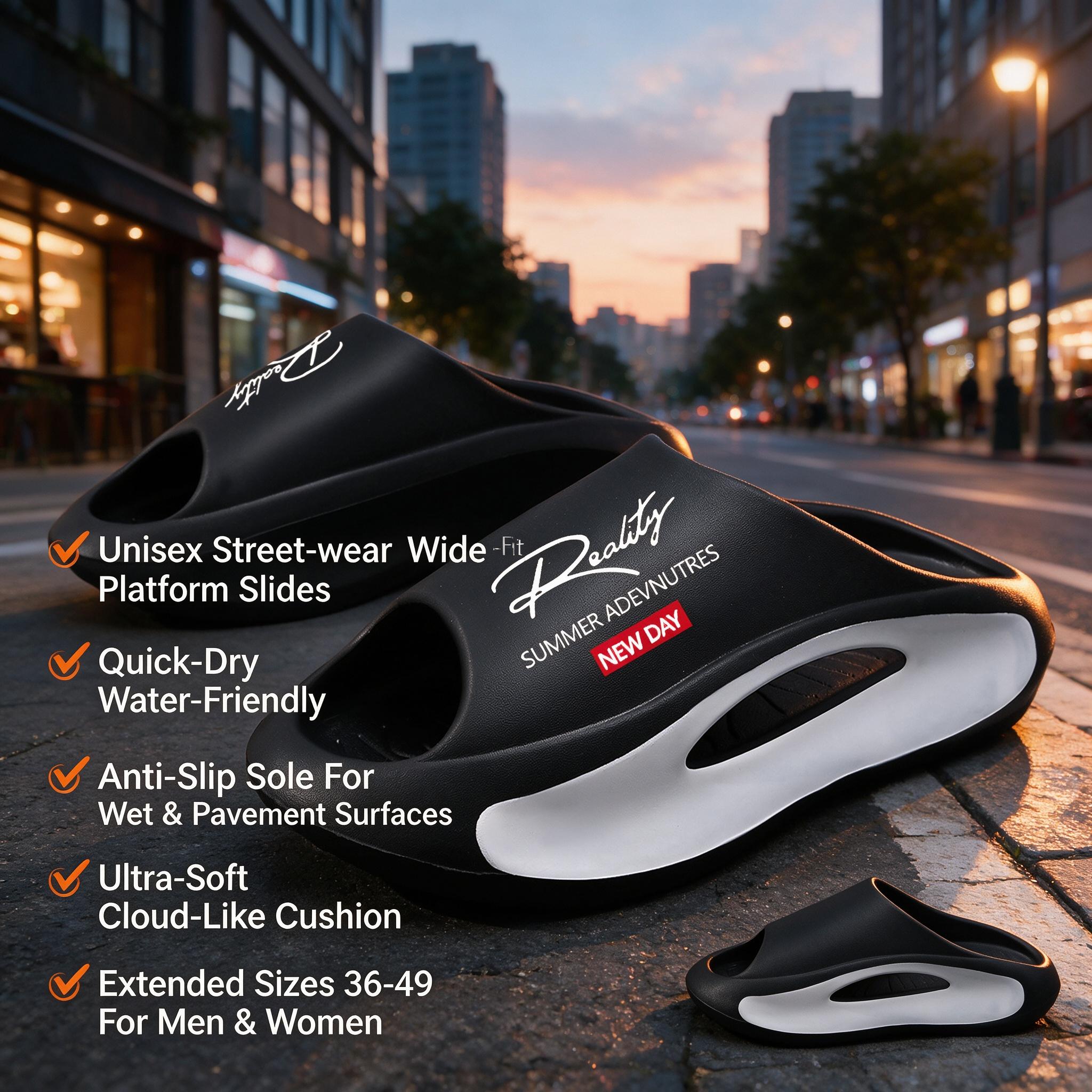 Men's Chunky Cloud Recovery Slides - Lightweight Hollow-Out EVA Pillow Sandals with Anti-Slip Flexible Cushioned Thick Sole, Quick Dry Walking Shoes for Beach, Street Casual, Athletic Use, Suitable for Bathroom, Office, Party, Recovery Sandals