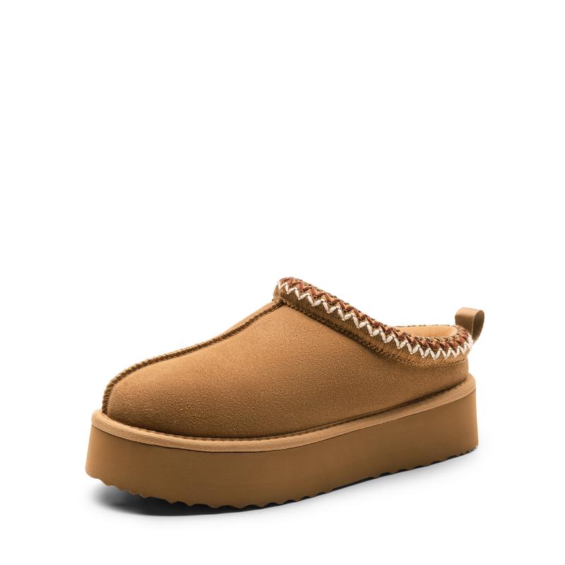 Casual Suede Platform Faux Fur Slippers For Women
