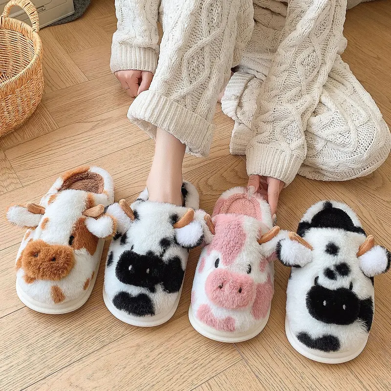 Cartoon Cow Themed Slippers For Men And Women