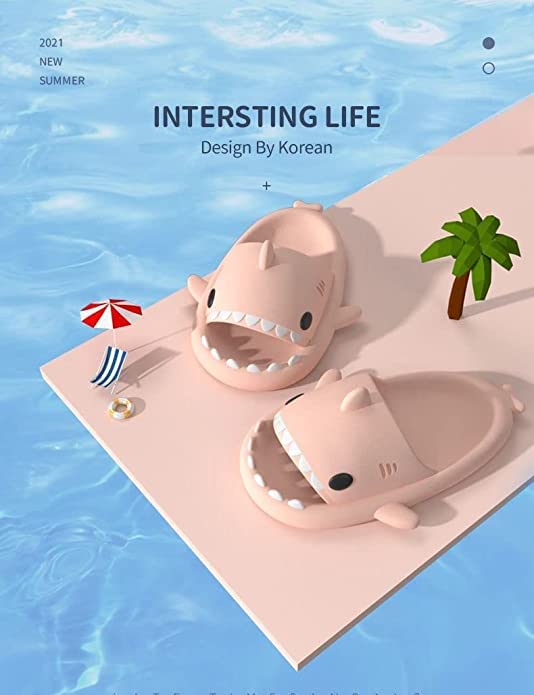Cloud-Like Shark Slides - Cushioned Open-Toe Sandals with Novelty Pillow Design, Soft Plush Upper, Anti-Slip Sole for Men's Comfortable Walking Experience Summer Slippers Footwear Pink Shoe Boy Flipflop Dance Onyx