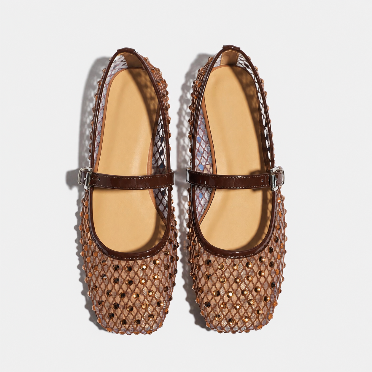 Rhinestone Ballet Flats with Square Front and Soft Sole for Women