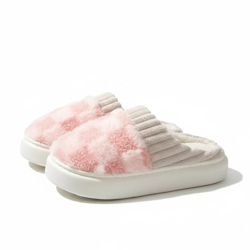 Plush Checkered Slip On Slippers