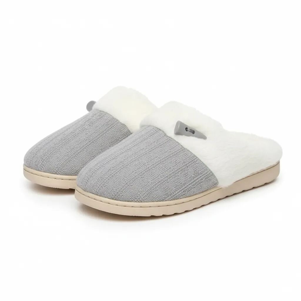 Slip On Fuzzy Slippers With Memory Foam And Plush Lining For Women