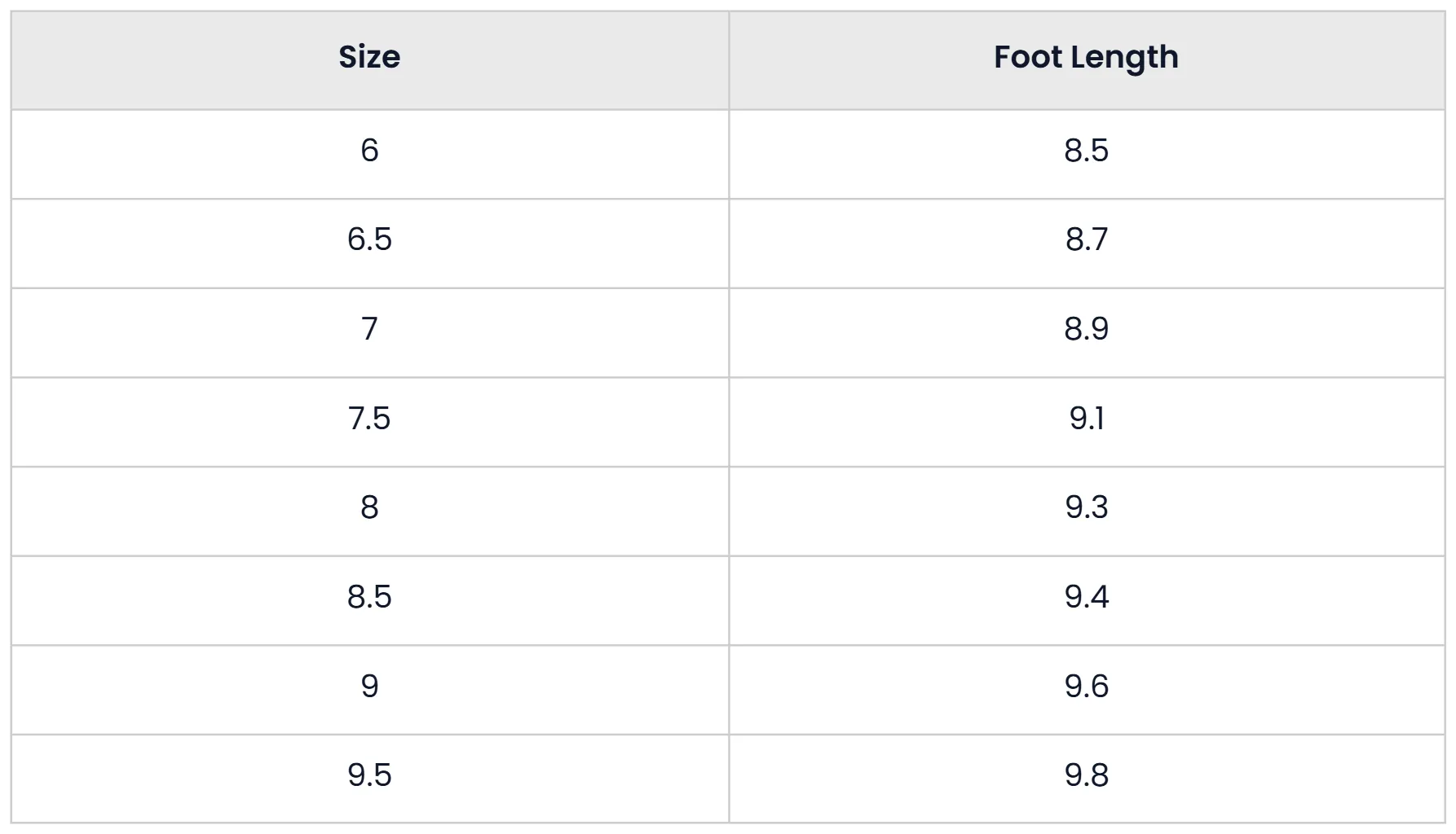 Size Chart for Flexible Barefoot Yoga And Pilates Shoes For Women
