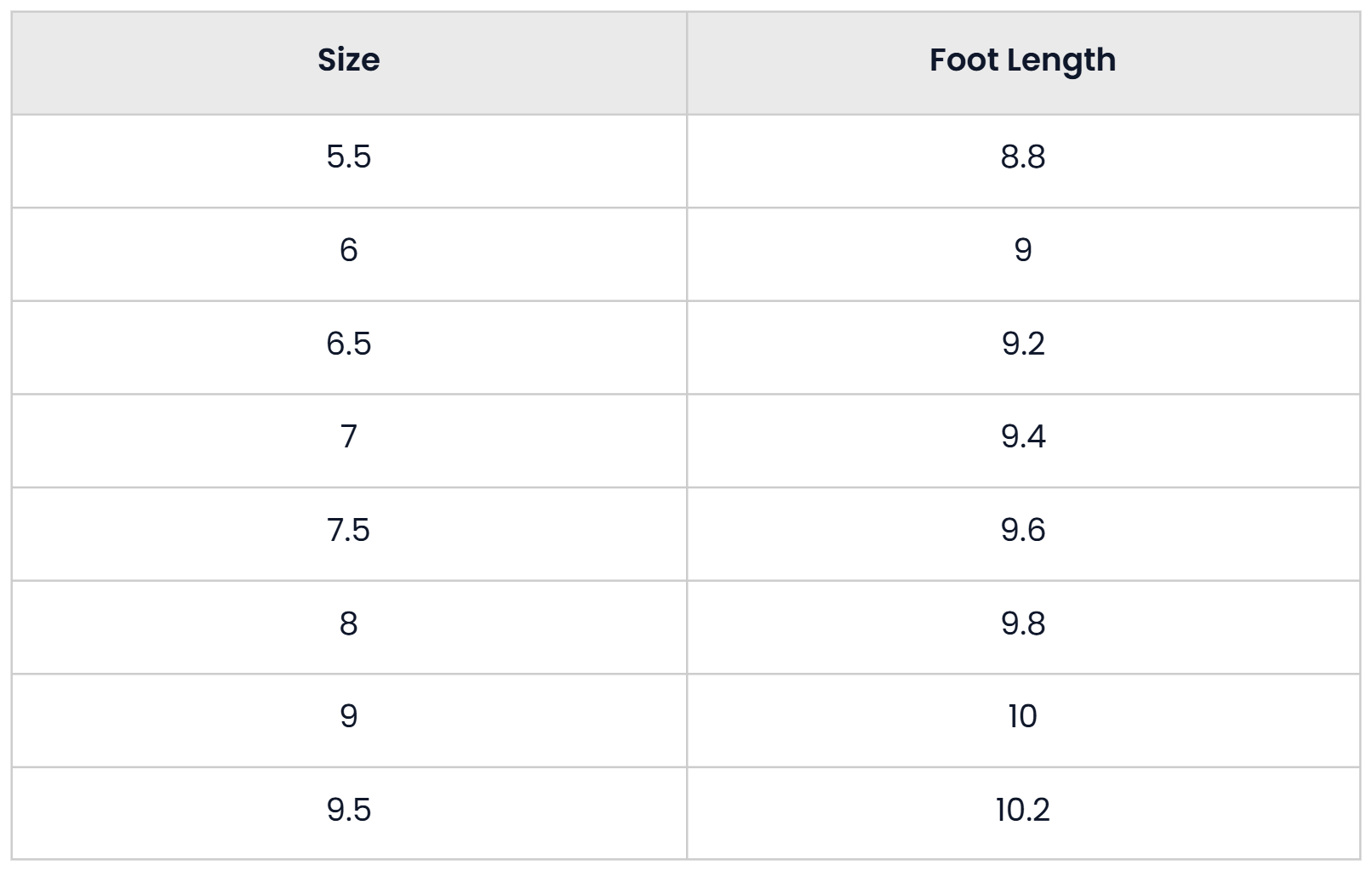 Size Chart for Casual Stretchy Sock Boots For Women