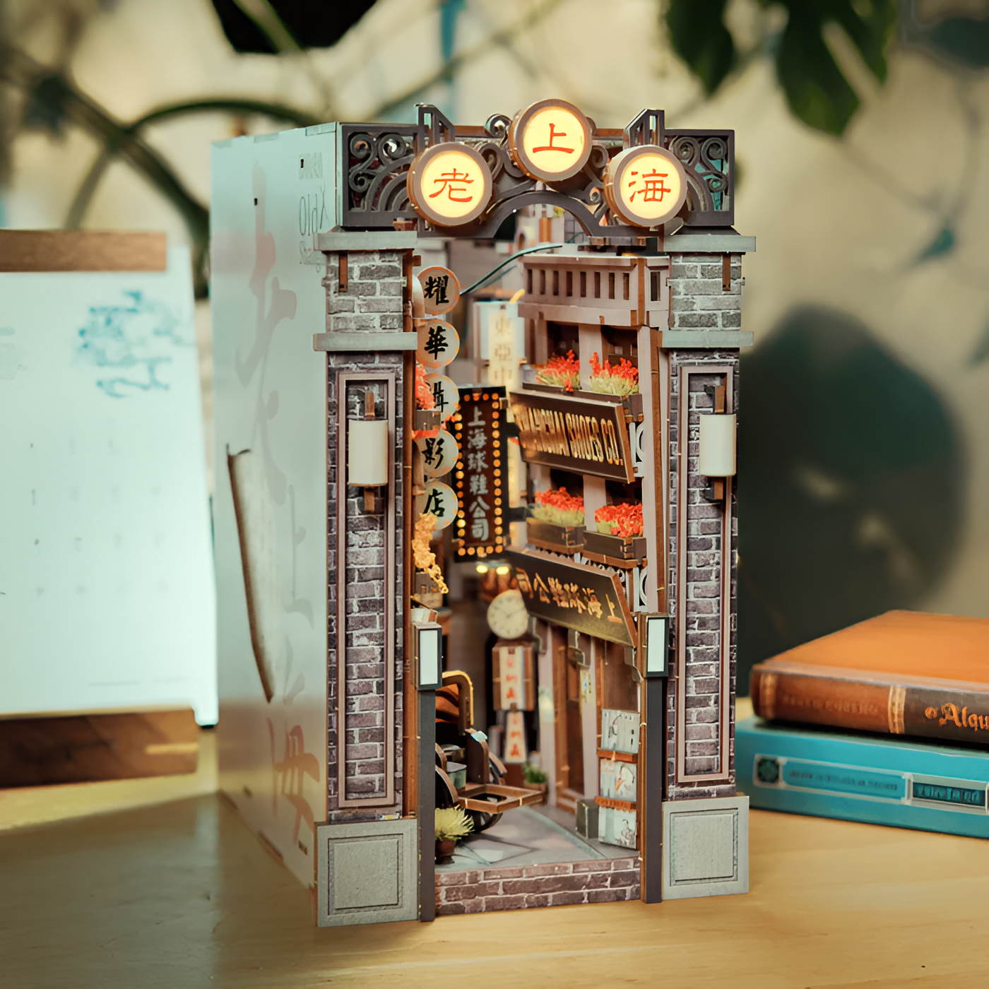 Miniature Shanghai Street Scene Book Nook with Lights