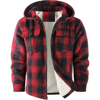 Men Plaid Flannel Jacket With Sherpa Lining And Winter Zip Up Hoodie Coat
