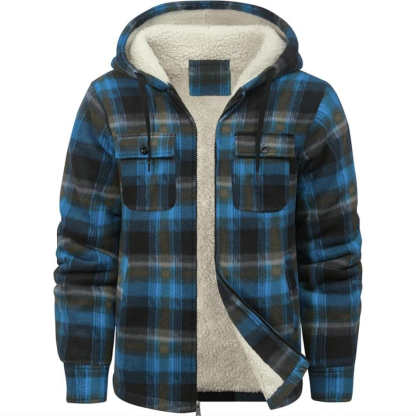 Men Plaid Flannel Jacket With Sherpa Lining And Winter Zip Up Hoodie Coat