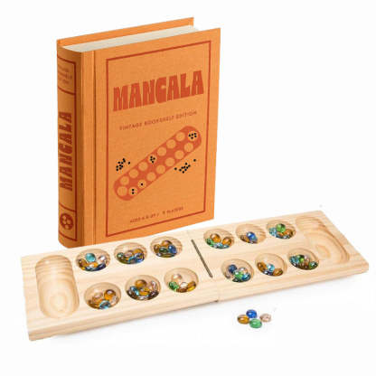 Classic Mancala Board Game – Vintage Bookshelf with Foldable Design-Book Shelf Game