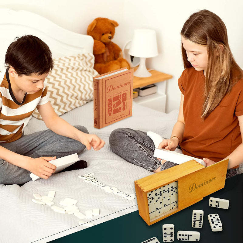 Traditional Dominoes - With Wooden Storage Case, Timeless Fun-Book Shelf Game