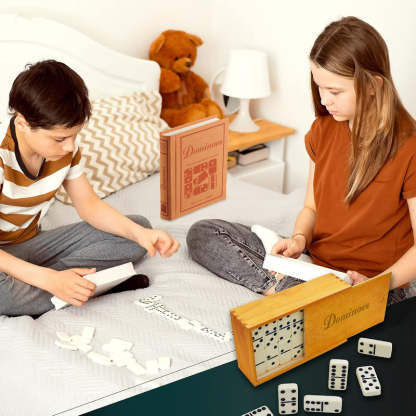 Traditional Dominoes - With Wooden Storage Case, Timeless Fun-Book Shelf Game