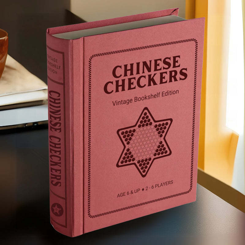 Classic Chinese Checkers – Vintage Bookshelf Edition with Wooden Board-Book Shelf Game