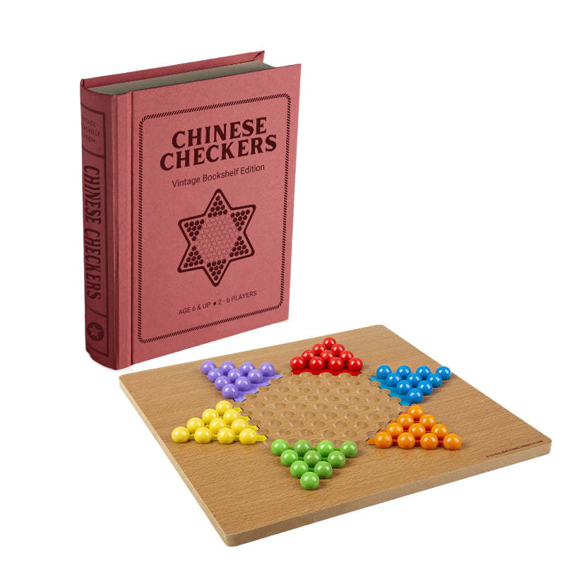 Classic Chinese Checkers – Vintage Bookshelf Edition with Wooden Board-Book Shelf Game