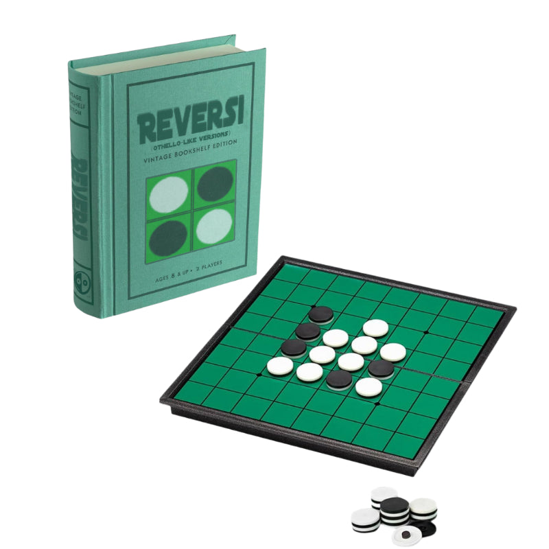 Reversi Board Game – Vintage Bookshelf with Foldable Playing Surface-Book Shelf Game