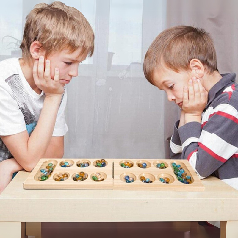 Classic Mancala Board Game – Vintage Bookshelf with Foldable Design-Book Shelf Game