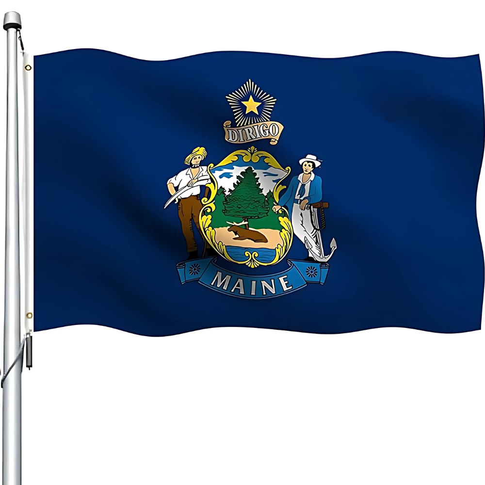 Maine State Flag With Official Emblem-Globe Flags