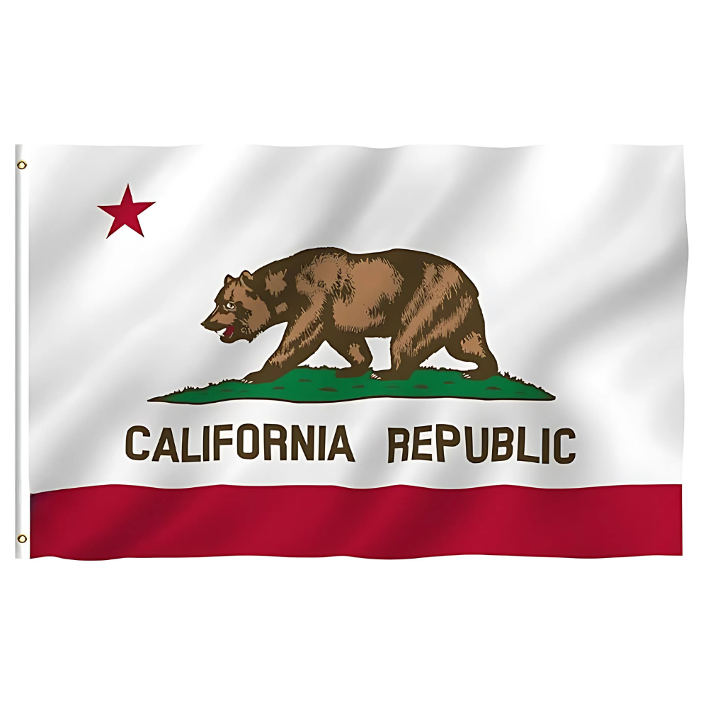 California State Flag With Grizzly Bear And Red Star - front view on white background