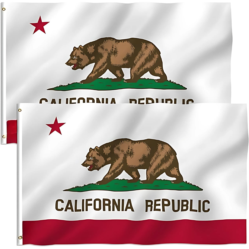 California State Flag With Grizzly Bear And Red Star-Globe Flags