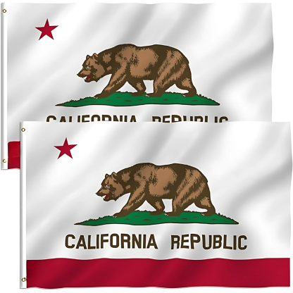 California State Flag With Grizzly Bear And Red Star-Globe Flags