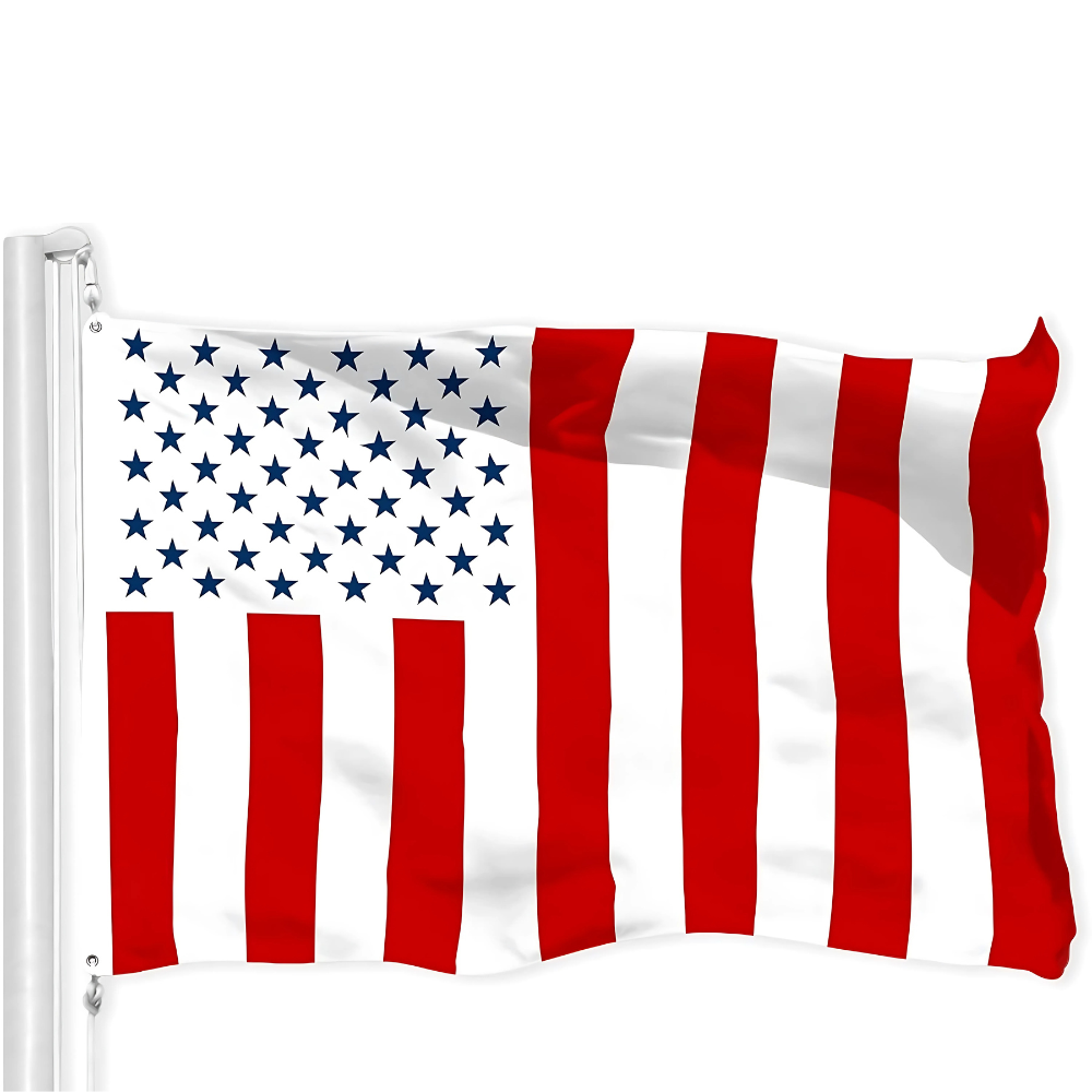 American Flag With 50 Stars And Stripes - front view on white background