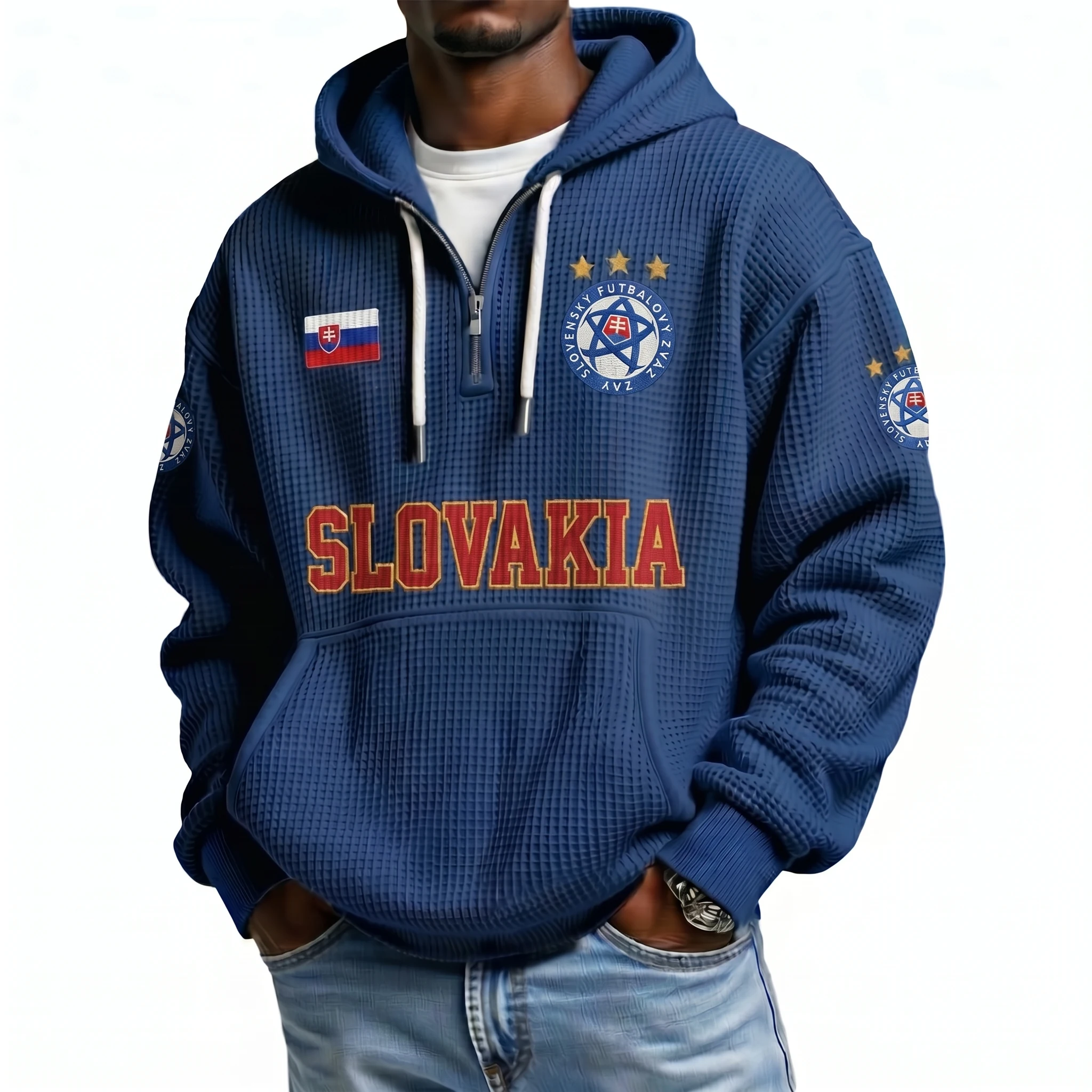 Slovakia Printed Waffle Quarter Zip Football Fan Hoodie