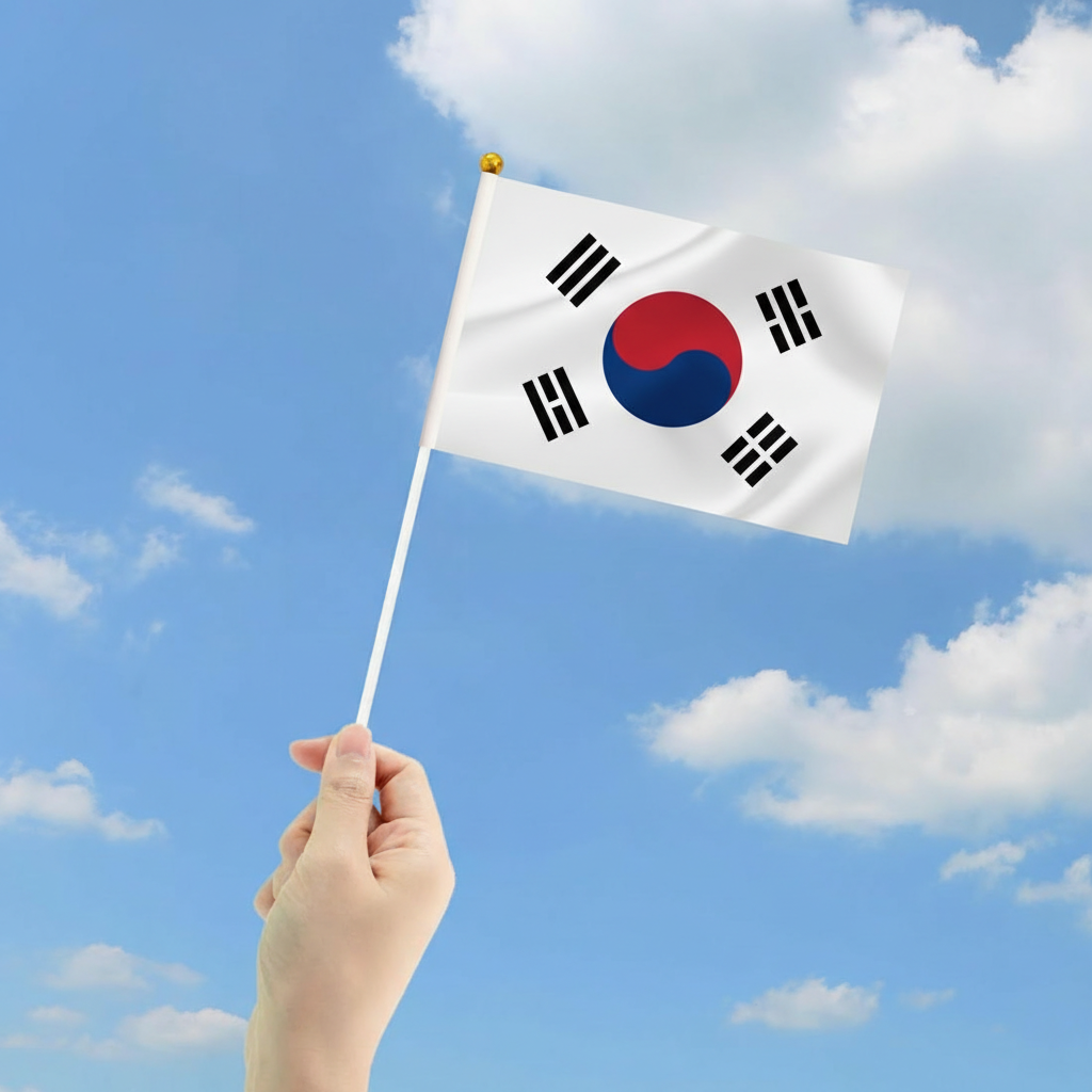 10 Pieces Of Official FIFA 2026 South Korea Mini Flags close-up showing fabric texture and vivid colors