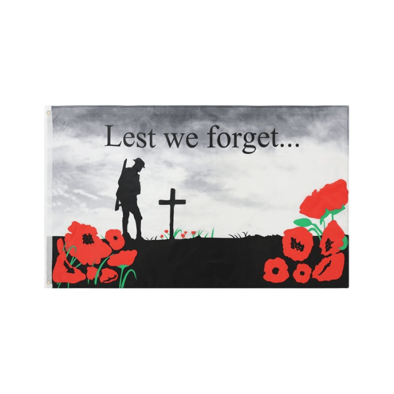 Lest We Forget Flag - front view on white background