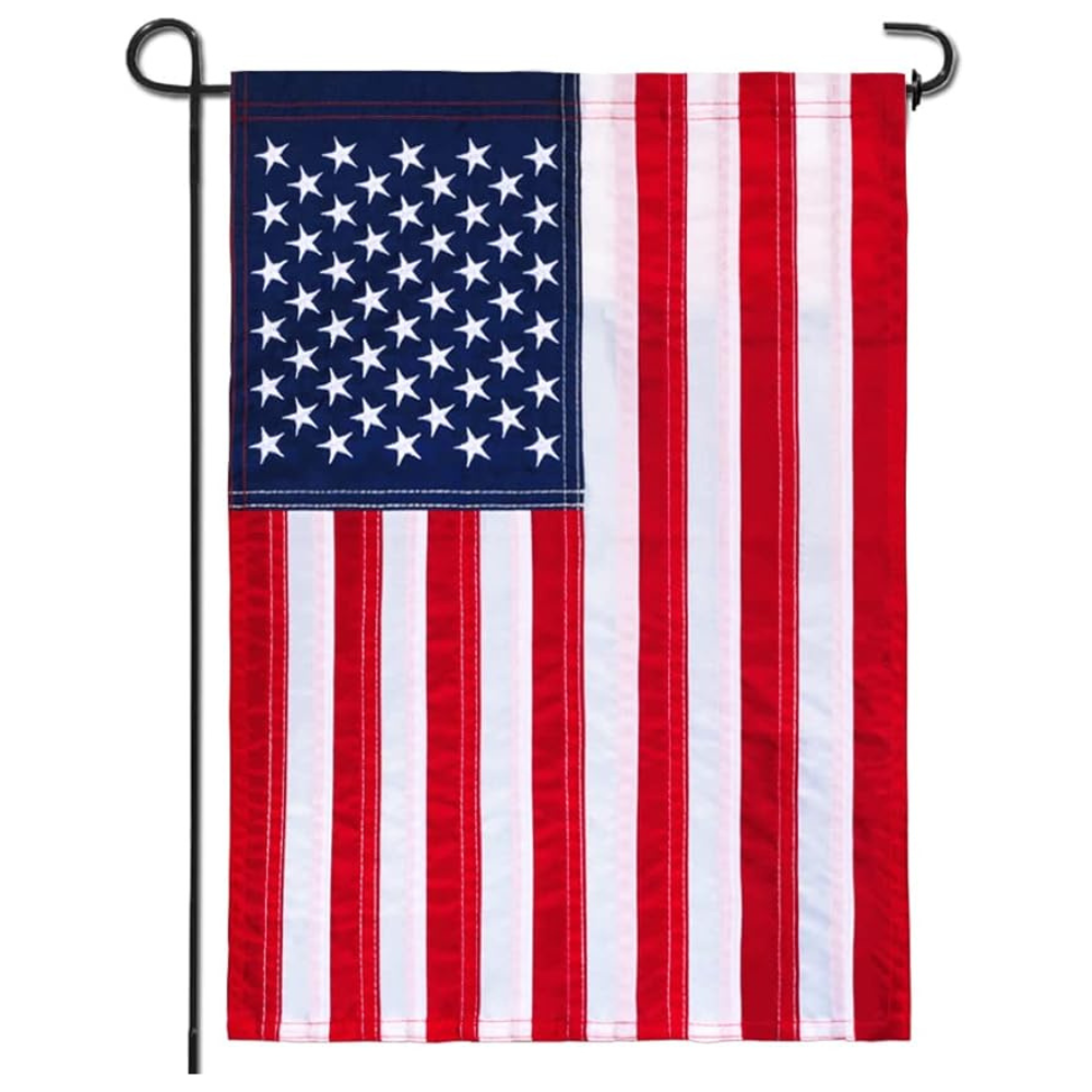 Celebrate America Patriotic Stars And Stripes Garden with brass grommet hardware detail