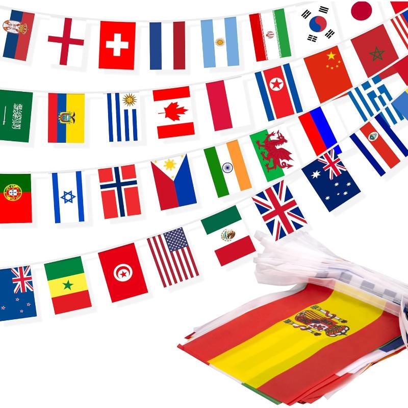 International Flags Banner With 100 Country Flags - front view