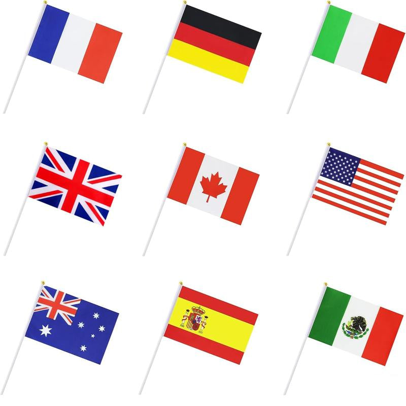 International Stick Flags Set For Parades Events And Celebrations - front view on white background