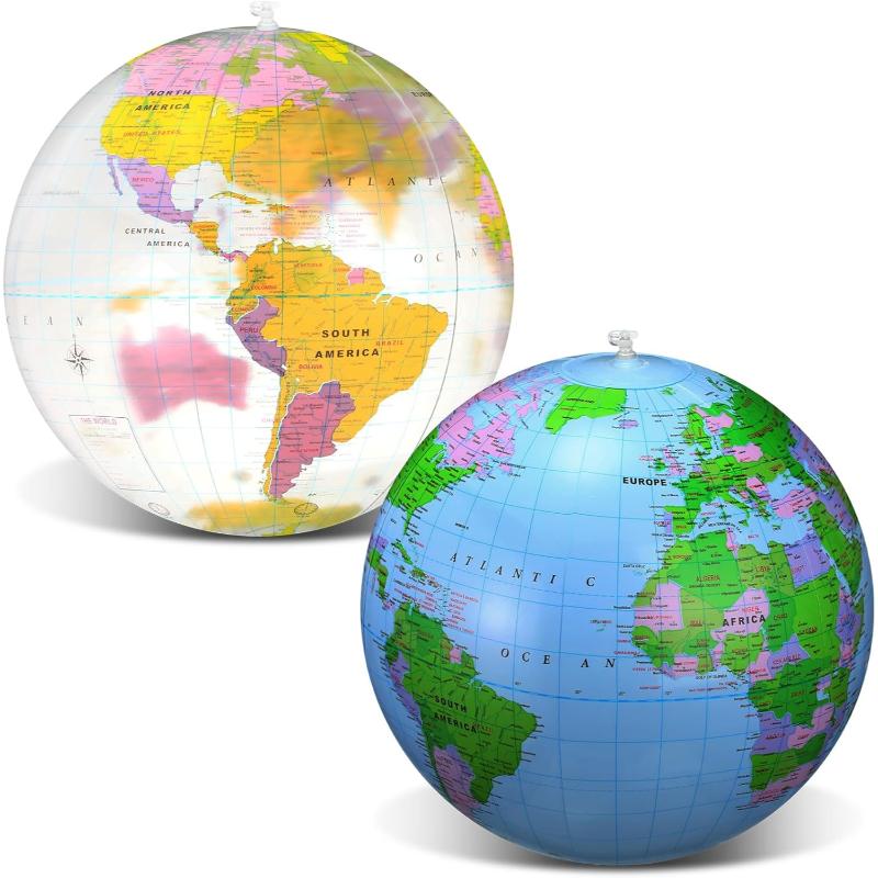 Inflatable World Globe Set For Learning And Activities - front view on white background