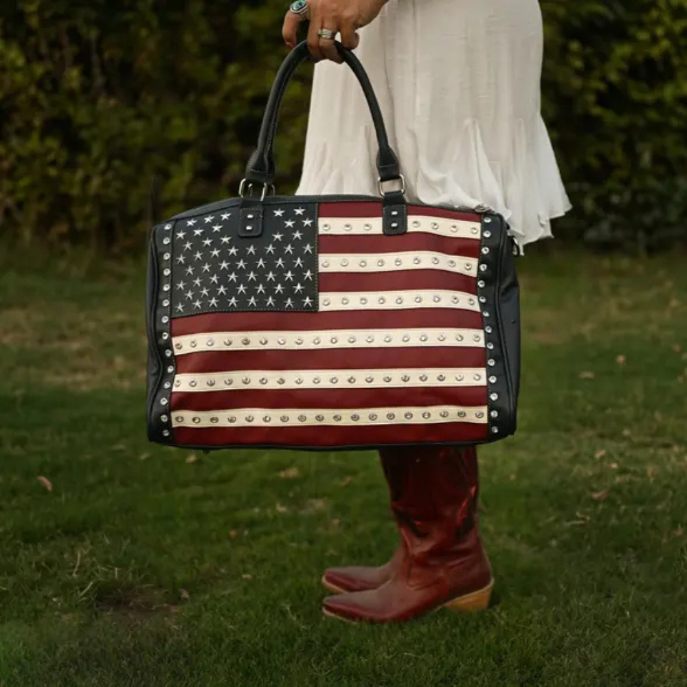 Duffel Flag Studded Weekender Travel Bag For Women