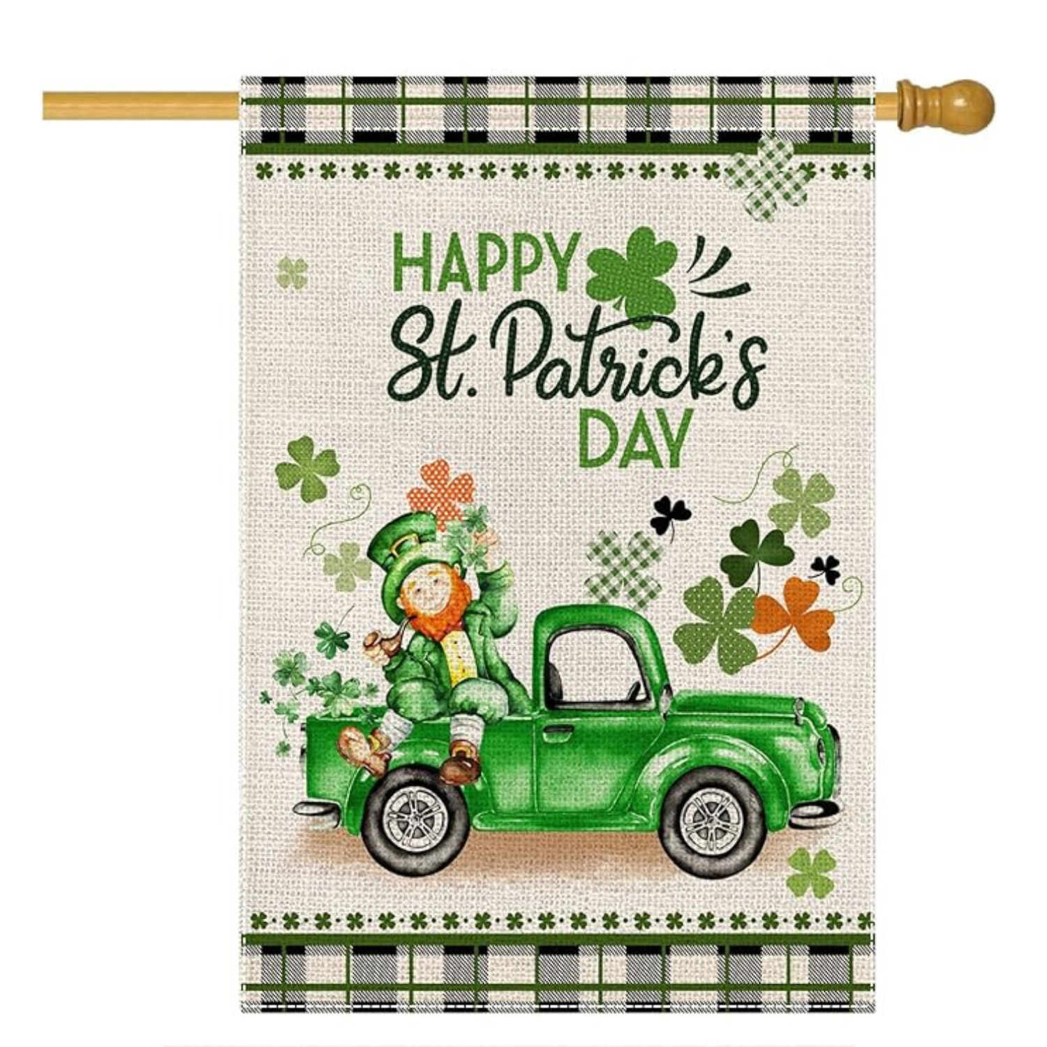St Patricks Day Garden Flag With Truck And Shamrock Design-Globe Flags
