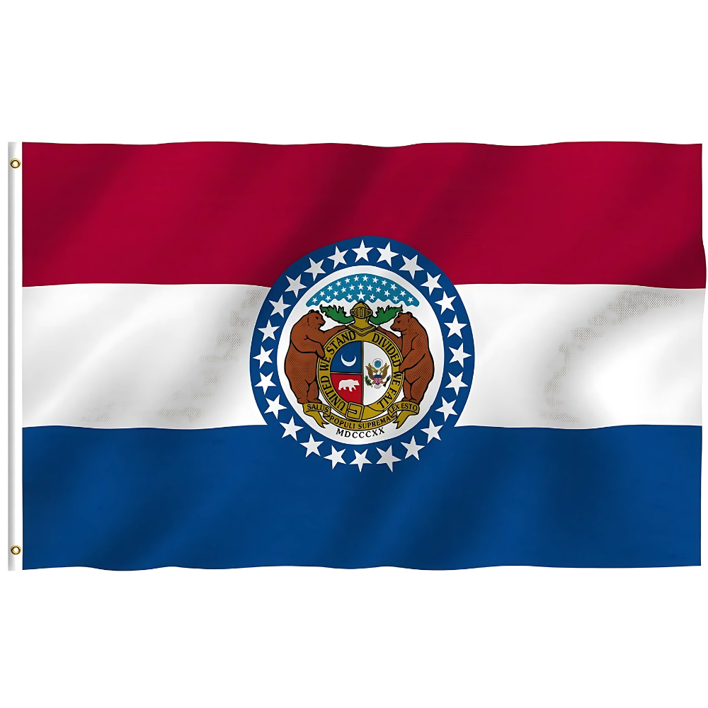 Missouri State Flag With Emblem And Star Circle - front view on white background