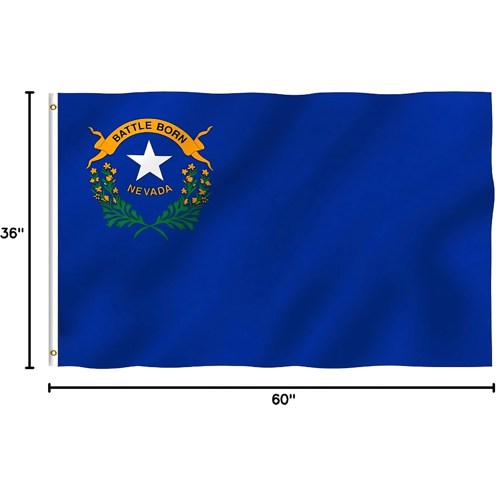Nevada State Flag With Stitched Edges And Metal Grommets For Display flying on outdoor flagpole
