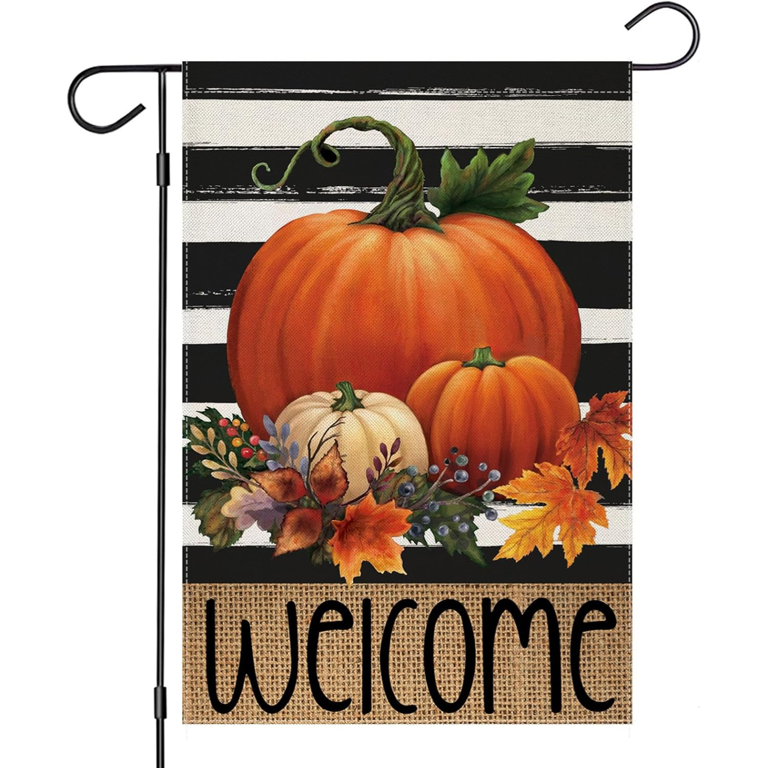 Harvest Pumpkin Garden Flag With Striped Background-Globe Flags