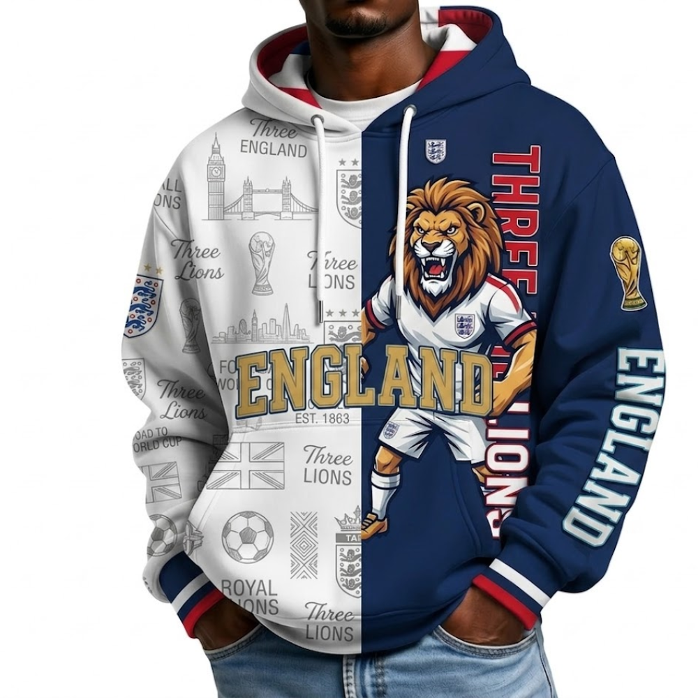 England Football Themed All Over Printed Hoodie