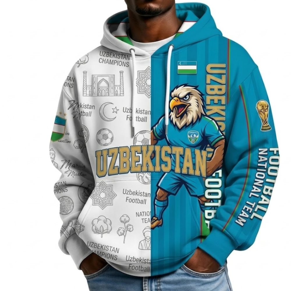 Uzbekistan Football Themed All Over Printed Hoodie