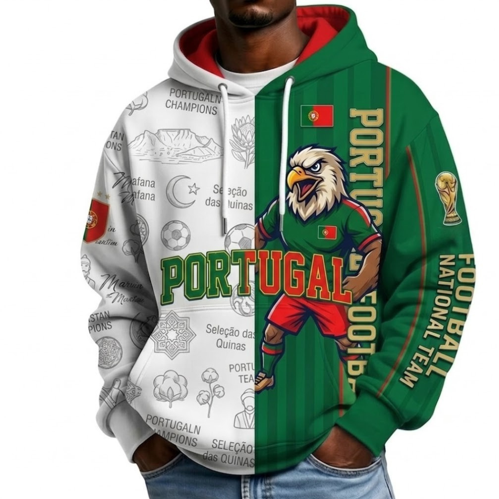 Portugal Football Themed All Over Printed Hoodie