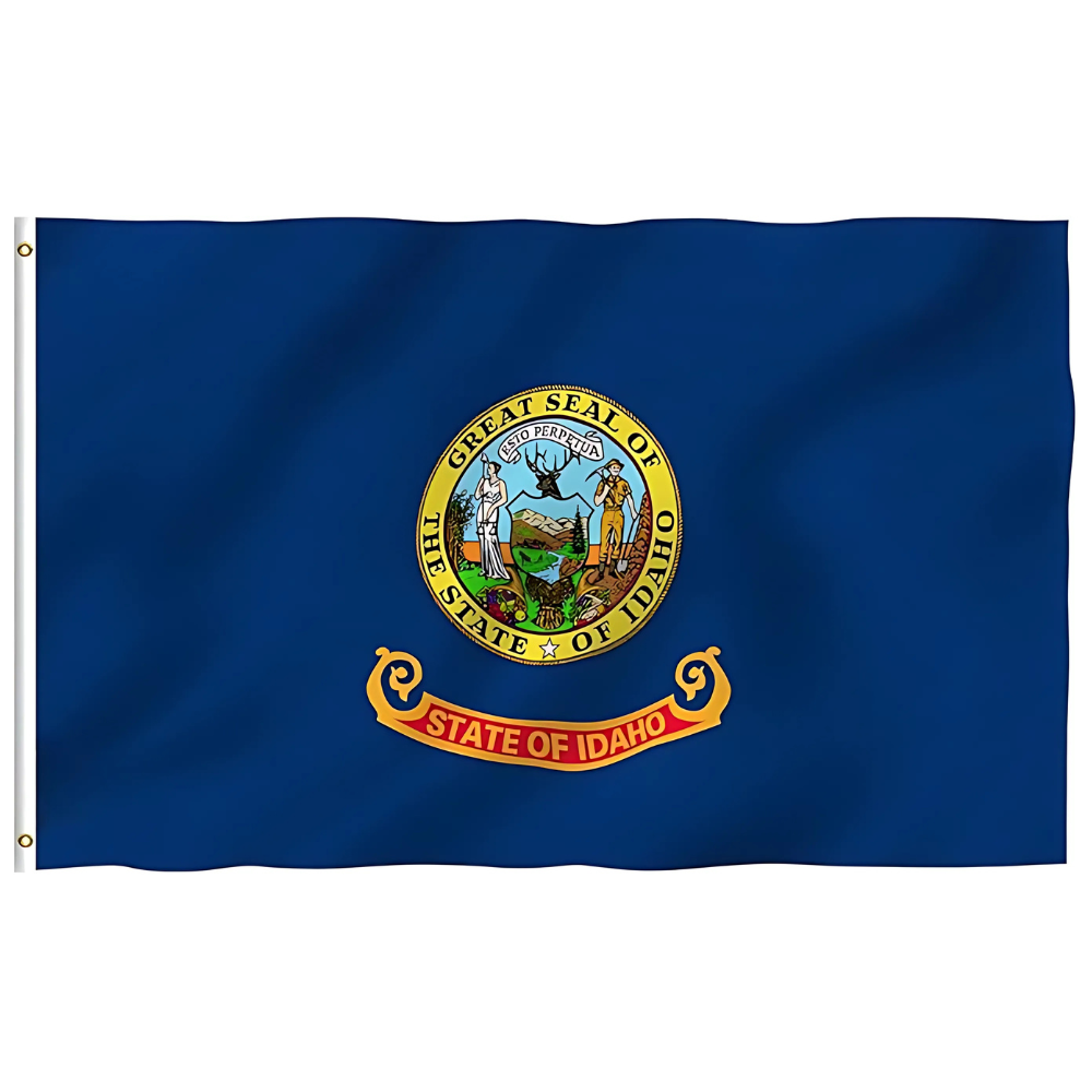 Idaho State Flag With Embroidered Seal - front view on white background