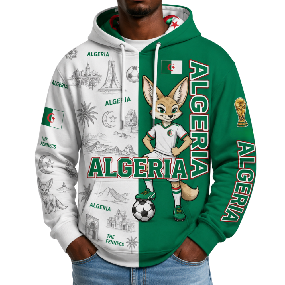 Algeria Football Themed All Over Printed Hoodie