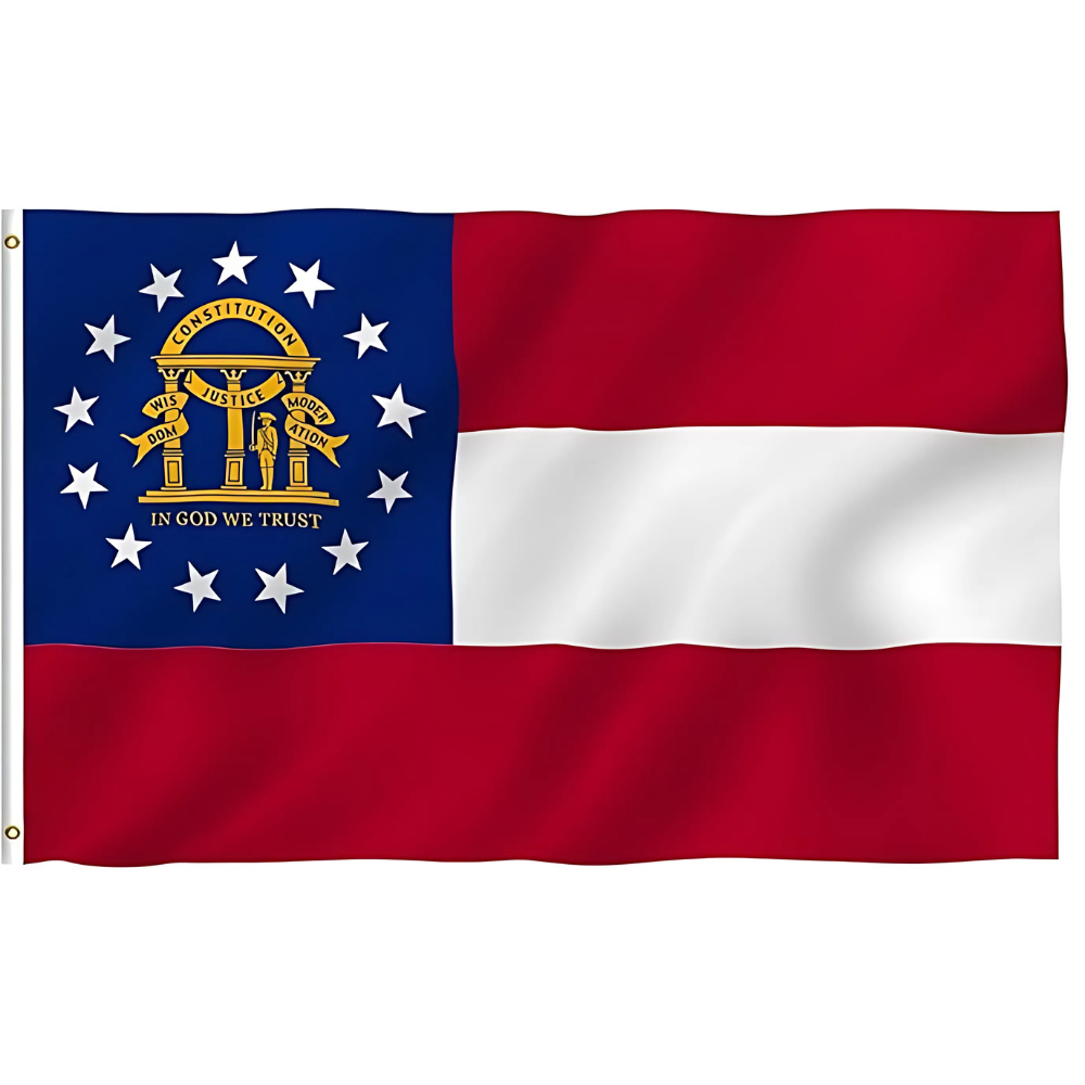 Georgia State Flag With Rust Resistant Grommets - front view on white background