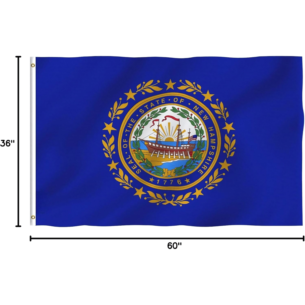 New Hampshire Flag For Indoor And Outdoor Display flying on outdoor flagpole