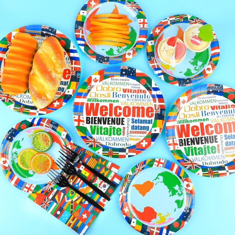 International Flags Party Plates And Napkins Set flying on outdoor flagpole
