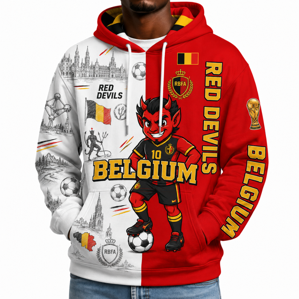 Belgium Football Themed All Over Printed Hoodie