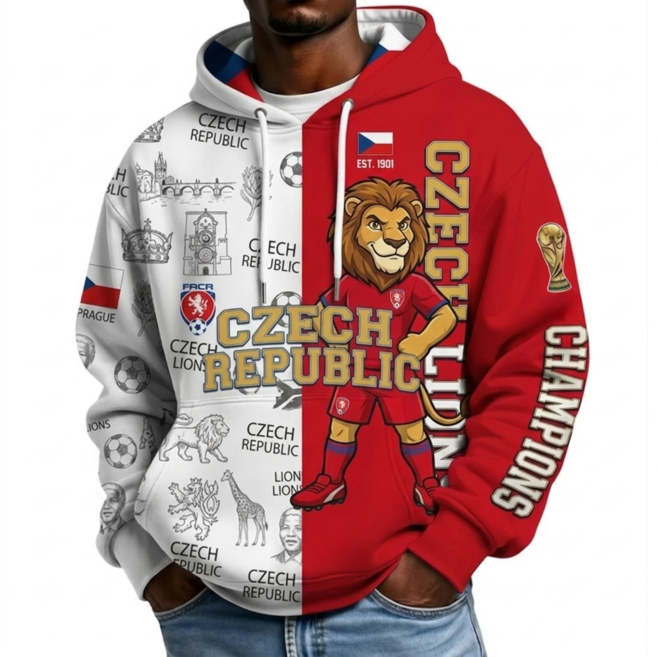 Czech Republic Football Themed All Over Printed Hoodie