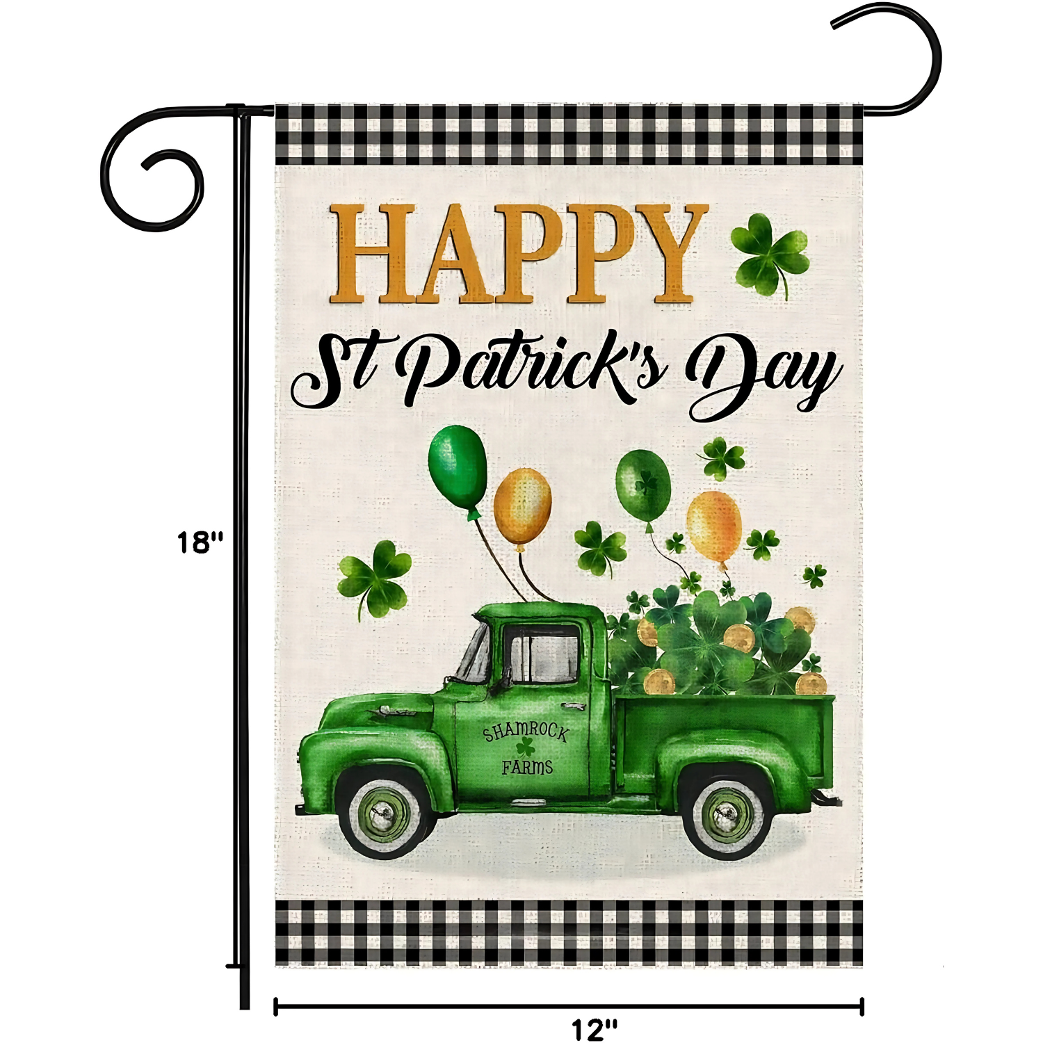St Patricks Day Garden Vintage Truck Design Flag - close-up of fabric and stitching detail
