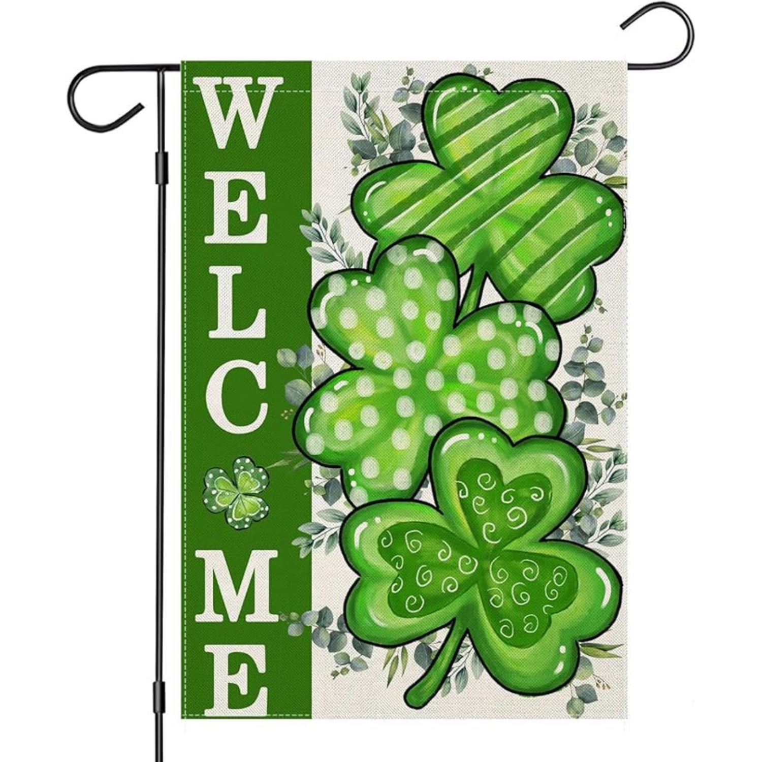 St Patricks Day Garden Flag With Shamrock And Welcome Message-Globe Flags