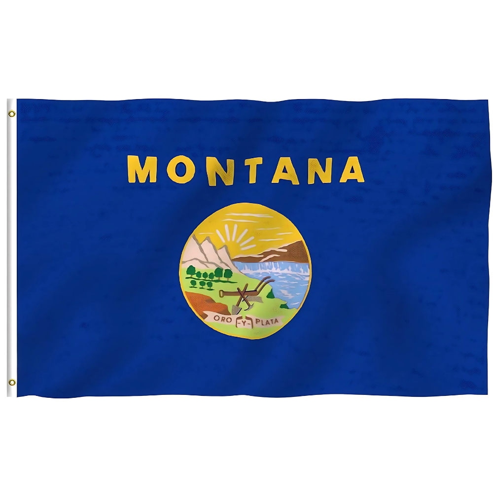 Montana State Flag With Official Seal And Reinforced Grommets - front view on white background